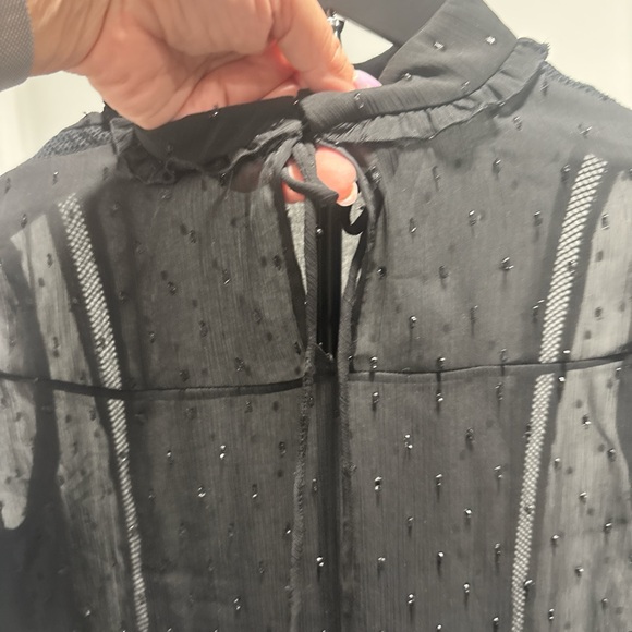 Zara Sheer Black Dotted Ruffle-Neck Blouse - Picture 8 of 9